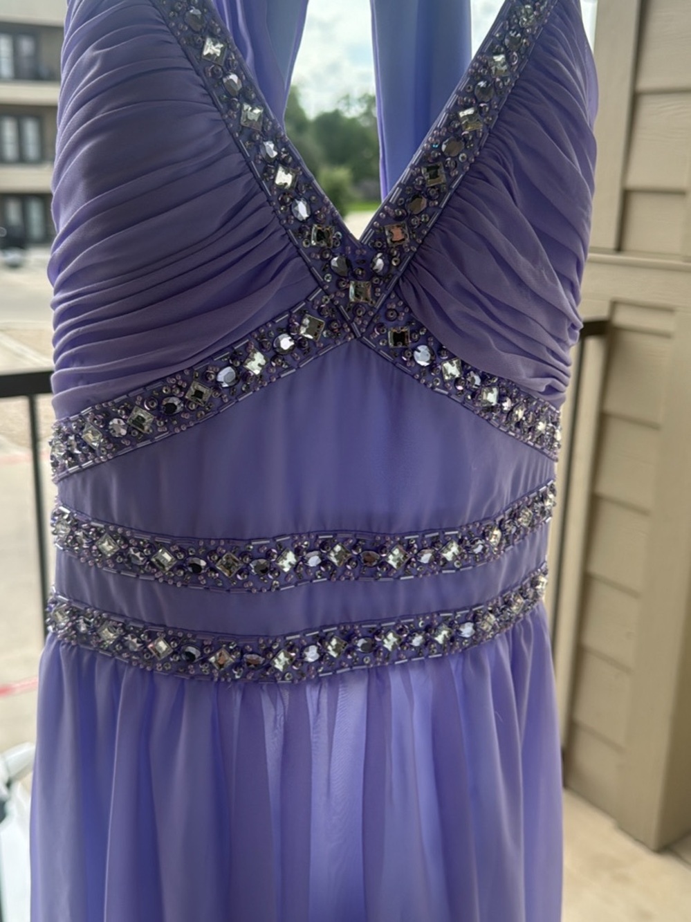 Cache Lavender Beaded Prom Dress